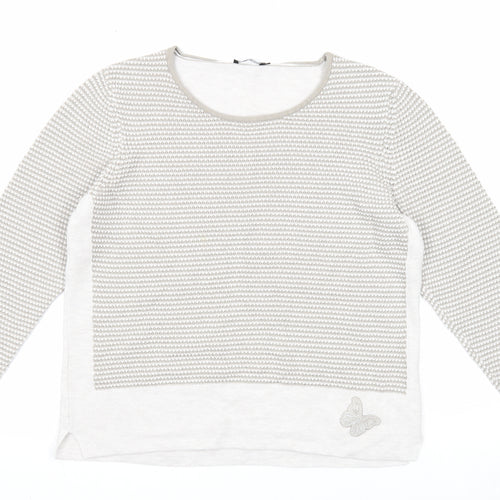 Olsen Womens Grey Round Neck Cotton Pullover Jumper Size 10 - Butterfly Detail