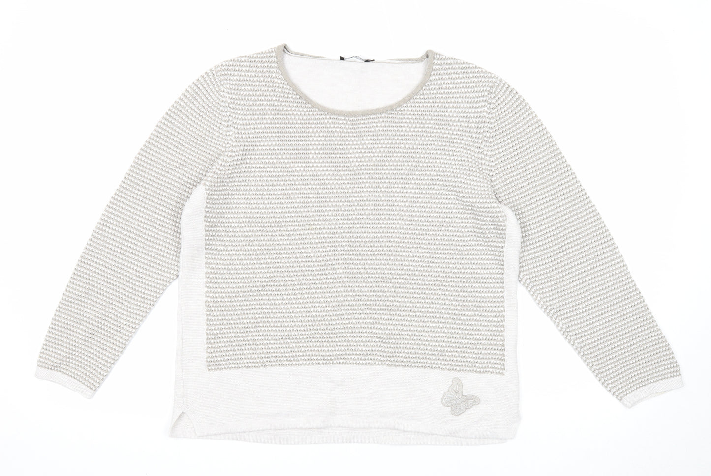 Olsen Womens Grey Round Neck Cotton Pullover Jumper Size 10 - Butterfly Detail