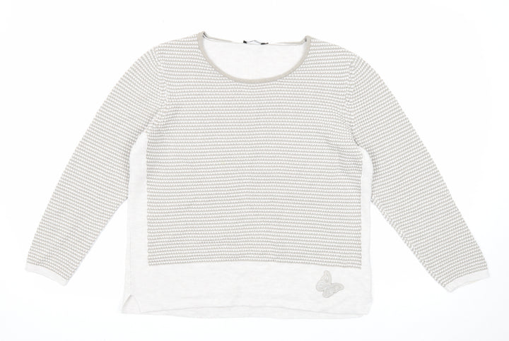 Olsen Womens Grey Round Neck Cotton Pullover Jumper Size 10 - Butterfly Detail