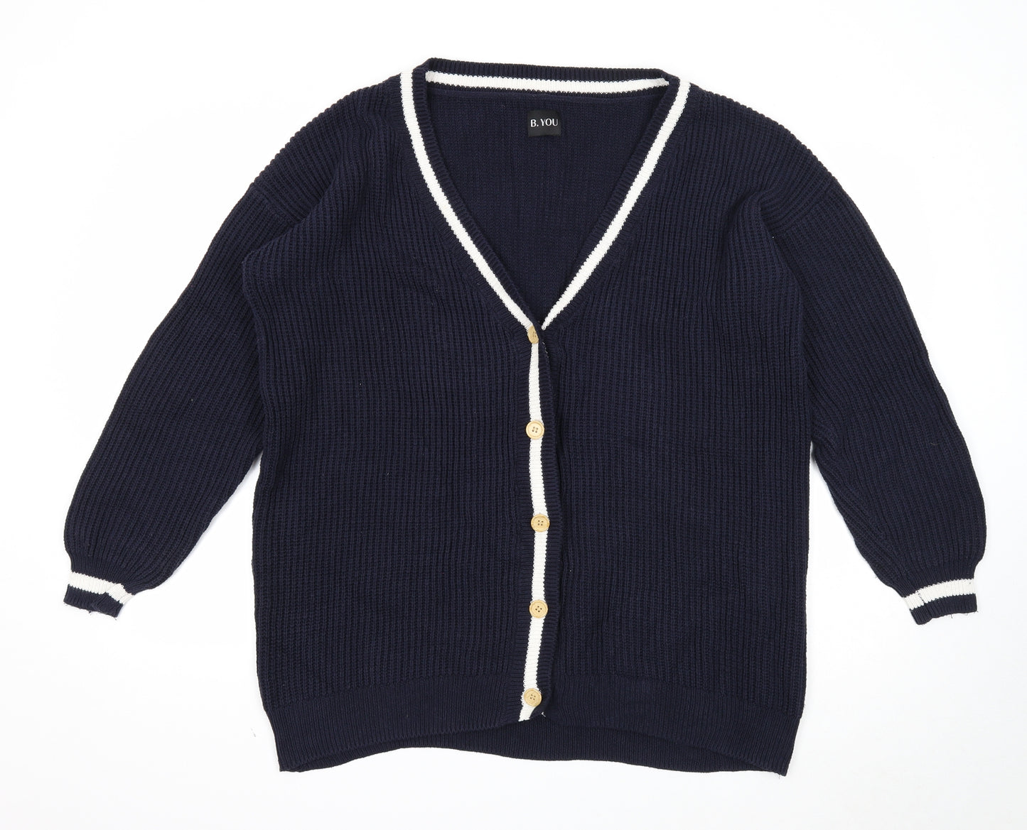 B. You Womens Blue V-Neck Striped Cotton Cardigan Jumper Size 20
