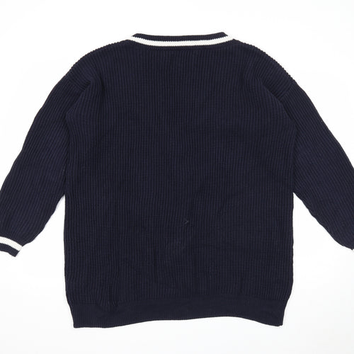 B. You Womens Blue V-Neck Striped Cotton Cardigan Jumper Size 20