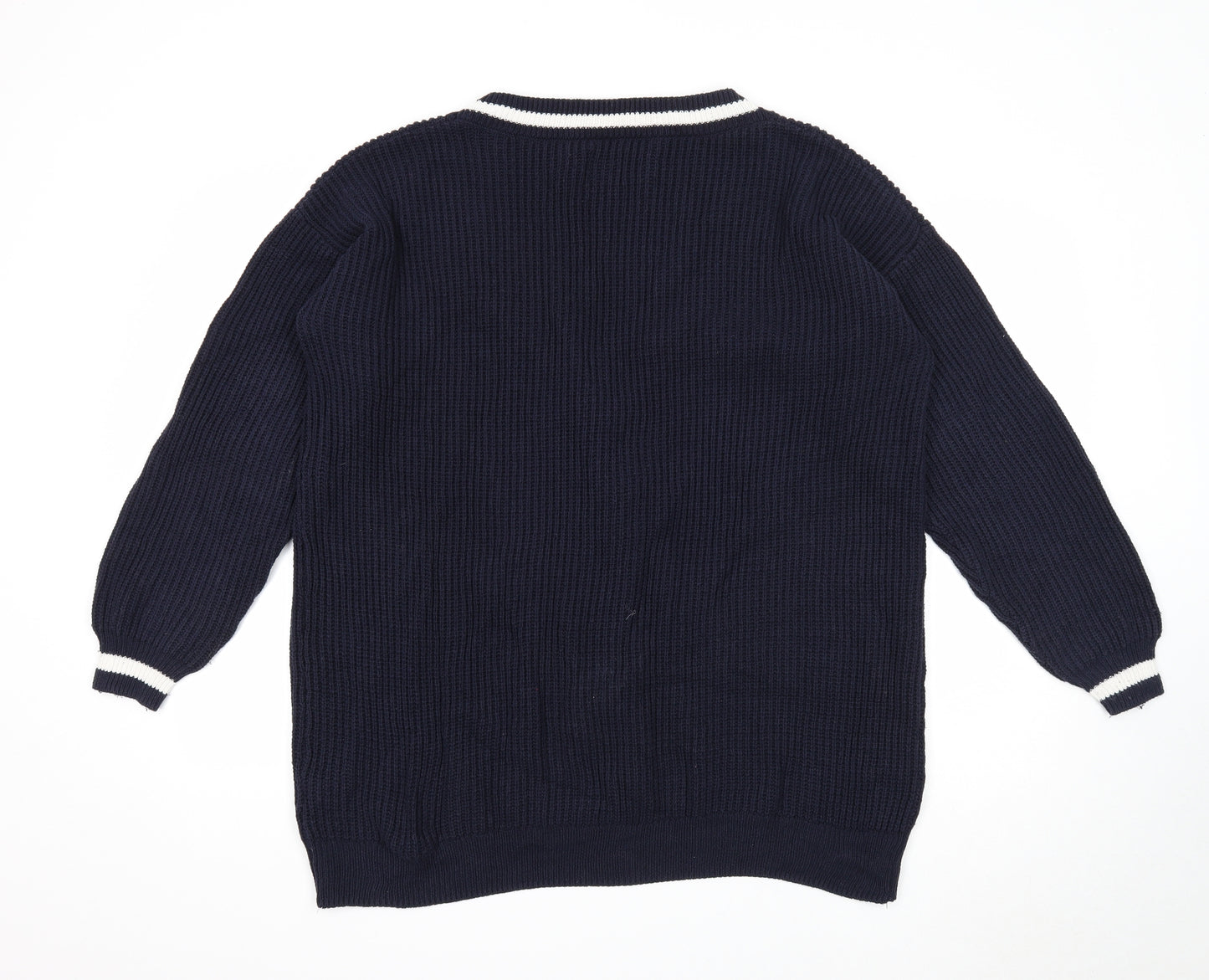 B. You Womens Blue V-Neck Striped Cotton Cardigan Jumper Size 20