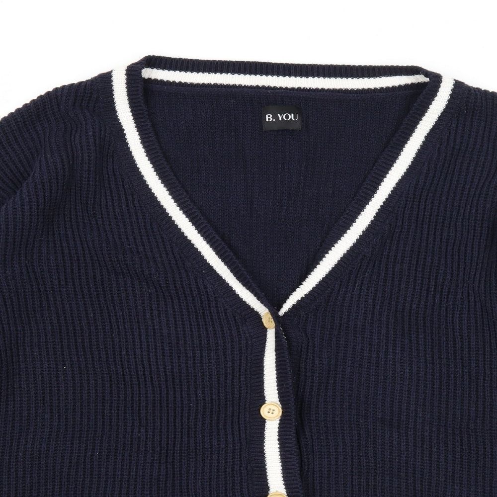 B. You Womens Blue V-Neck Striped Cotton Cardigan Jumper Size 20