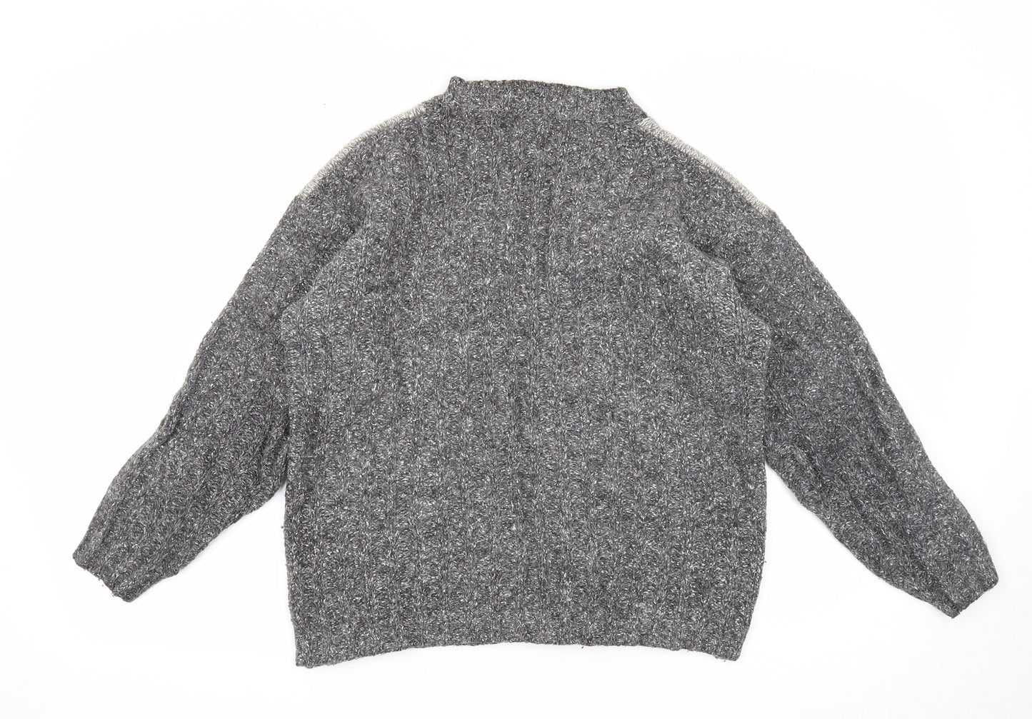 Casual Club Womens Grey Round Neck Geometric Wool Pullover Jumper Size S