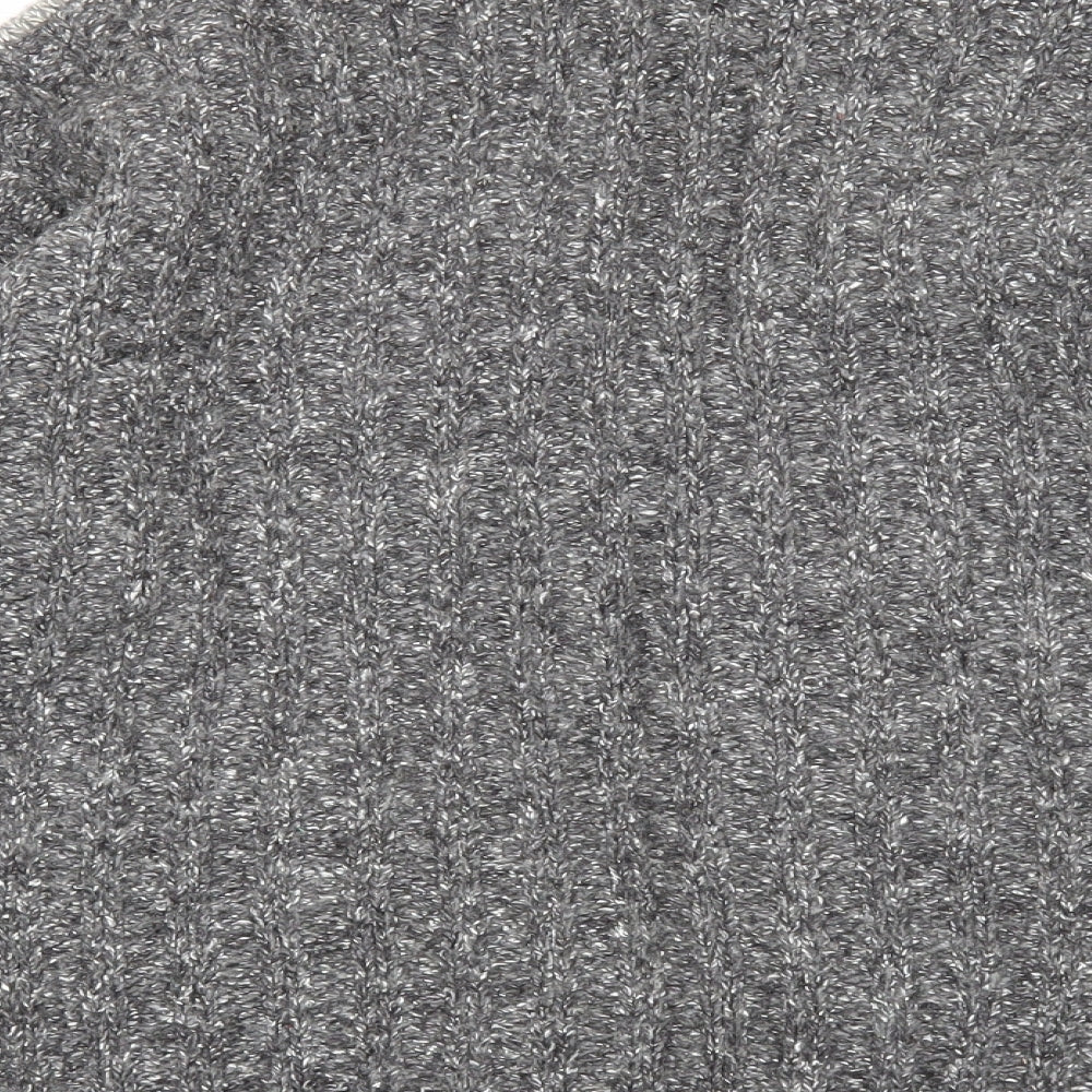 Casual Club Womens Grey Round Neck Geometric Wool Pullover Jumper Size S