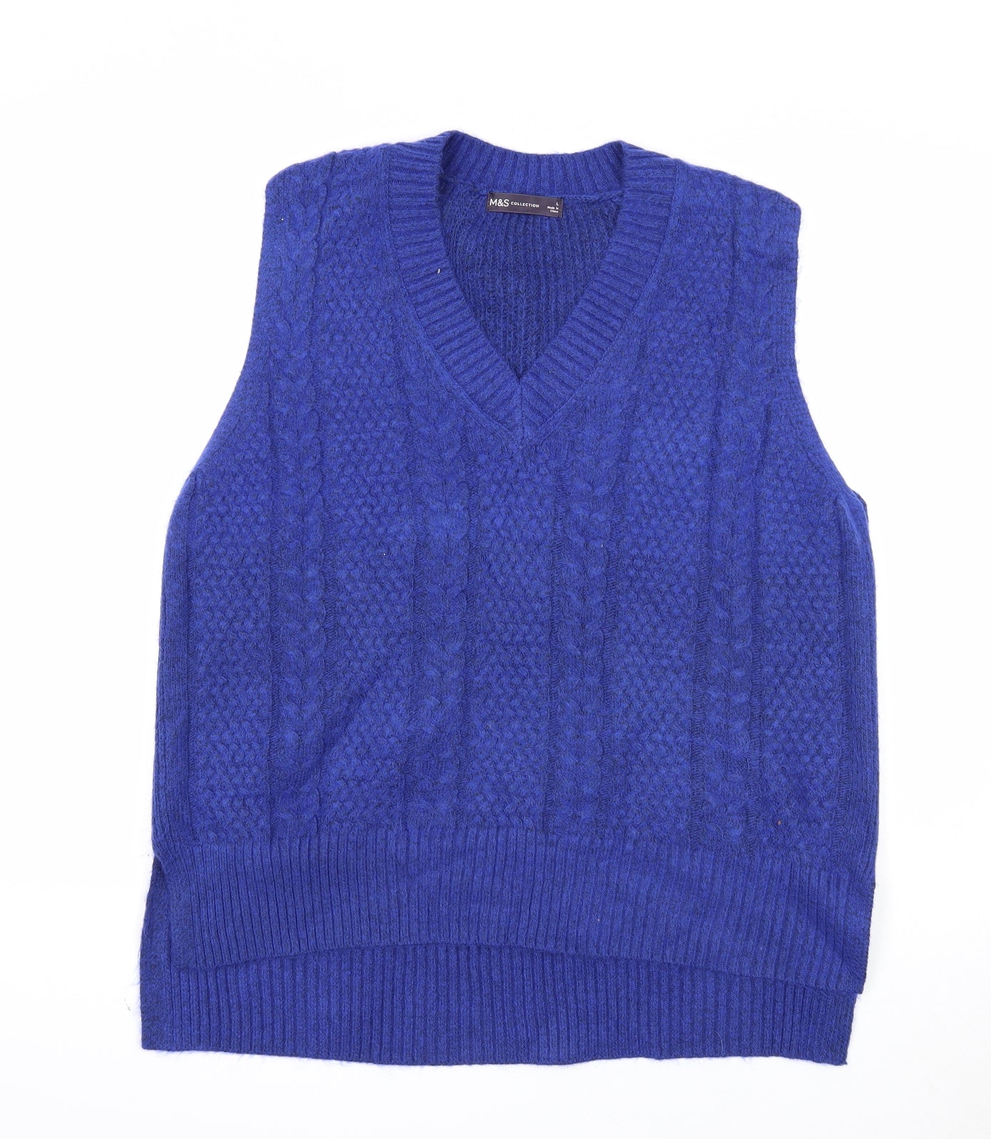 Marks and Spencer Womens Blue V-Neck Acrylic Vest Jumper Size L