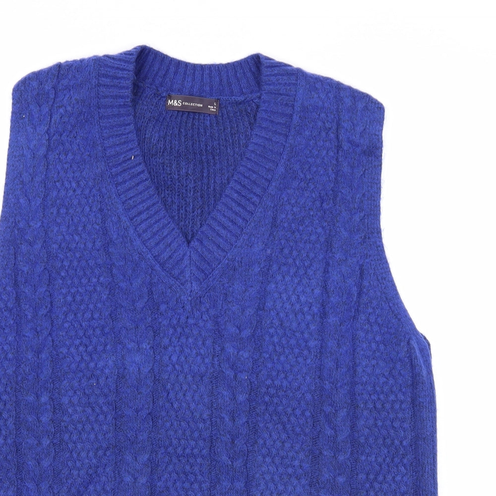 Marks and Spencer Womens Blue V-Neck Acrylic Vest Jumper Size L