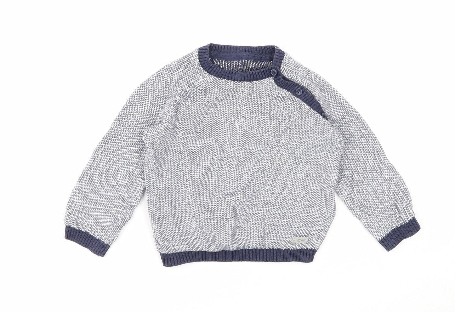 NEXT Boys Blue Cotton Pullover Jumper Size 12-18 Months Button