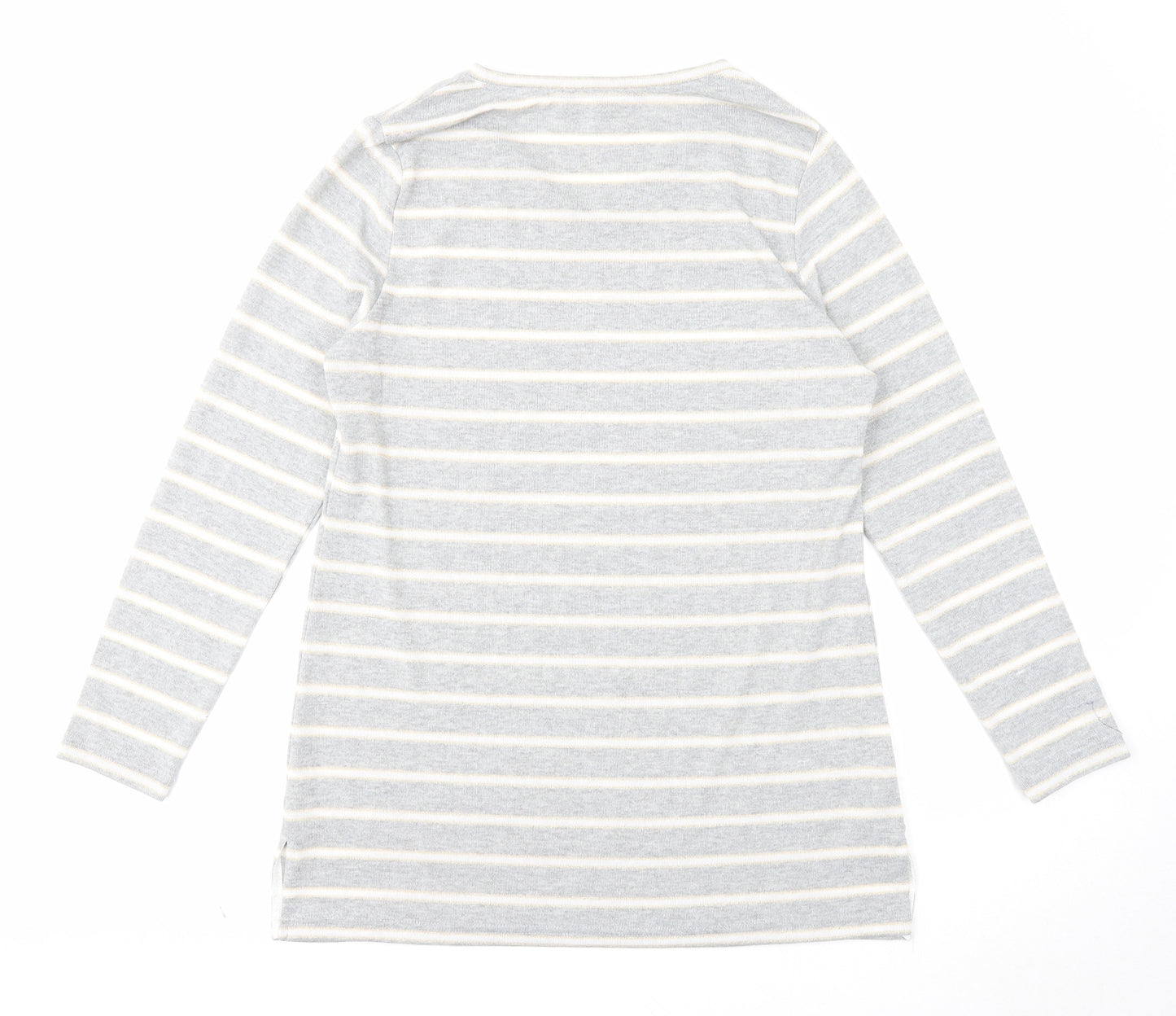 Love Leisure Womens Grey V-Neck Striped Polyester Pullover Jumper Size 14