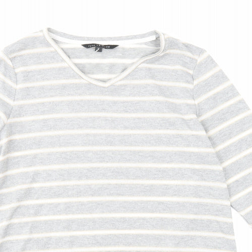 Love Leisure Womens Grey V-Neck Striped Polyester Pullover Jumper Size 14