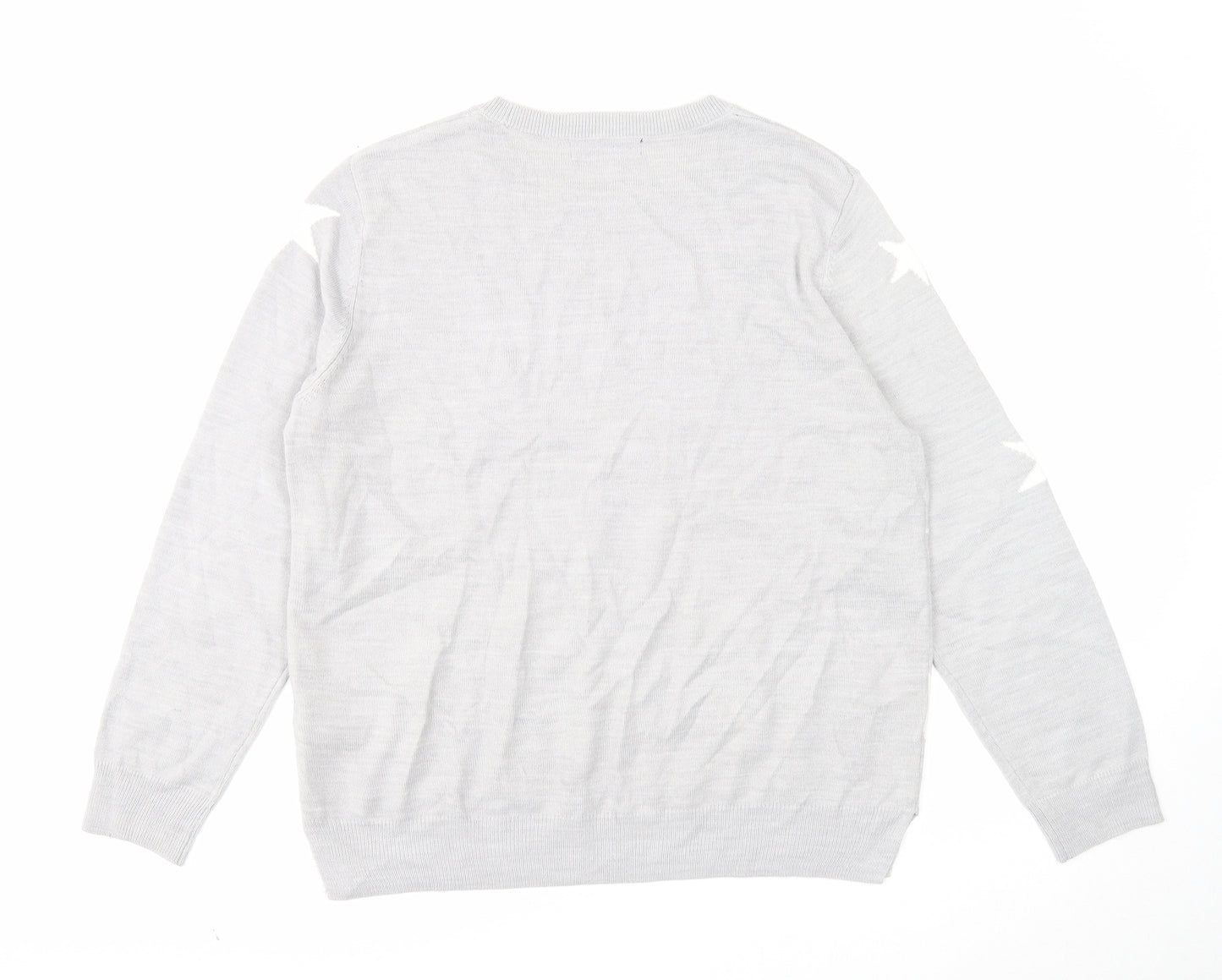Marks and Spencer Womens Grey Round Neck Geometric Acrylic Pullover Jumper Size 14 - Star Pattern