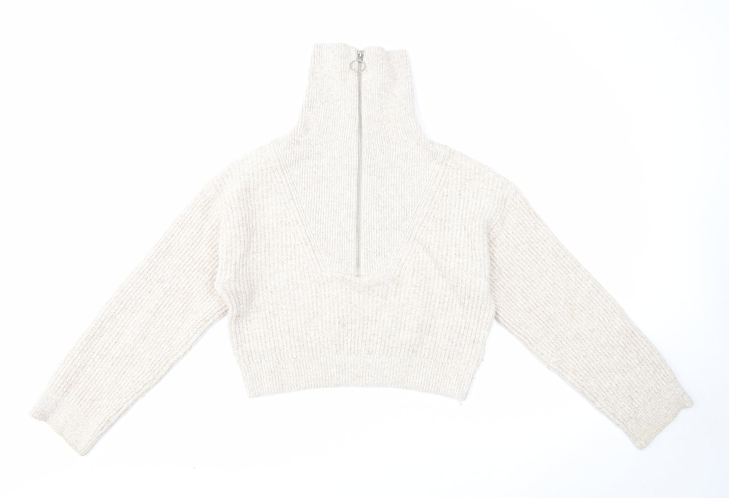H&M Womens Beige High Neck Cotton Pullover Jumper Size XS