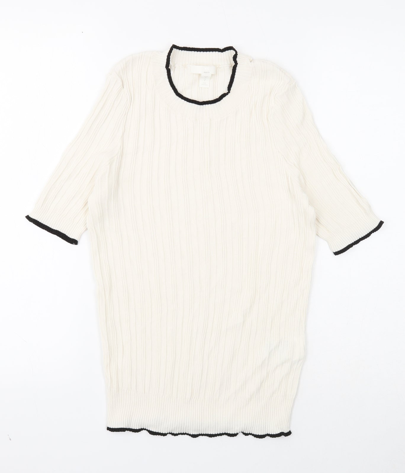 H&M Womens White Round Neck Viscose Pullover Jumper Size M