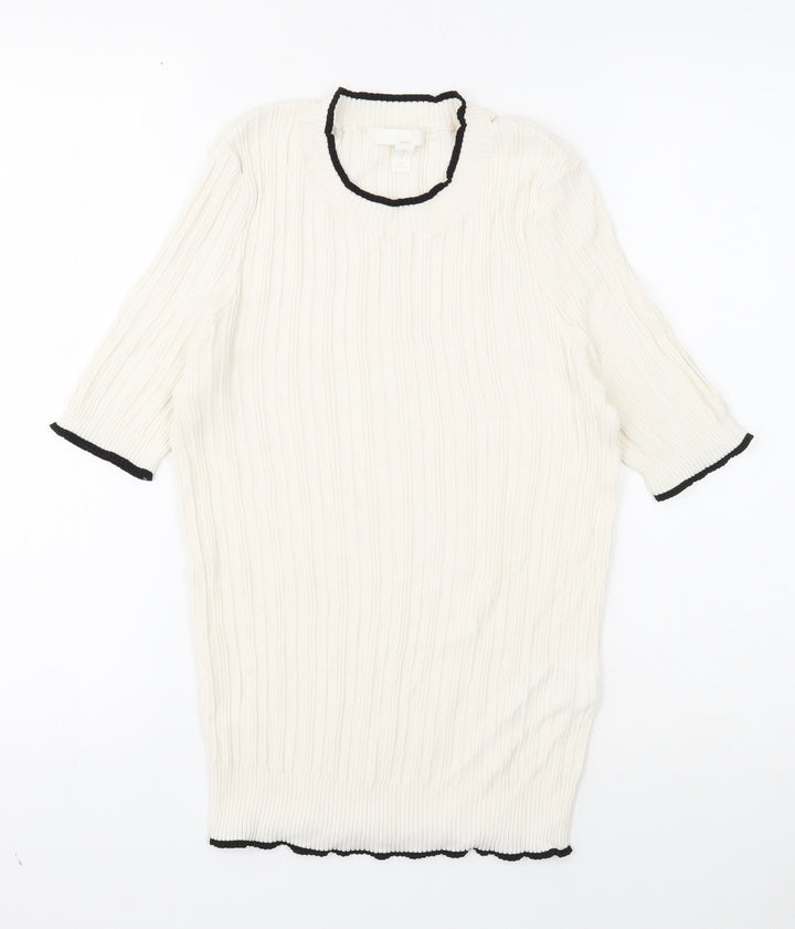 H&M Womens White Round Neck Viscose Pullover Jumper Size M