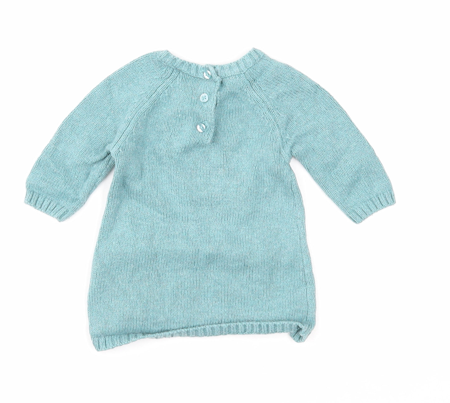 NEXT Girls Blue Cotton Jumper Dress Size 0-3 Months Round Neck Button - Swan