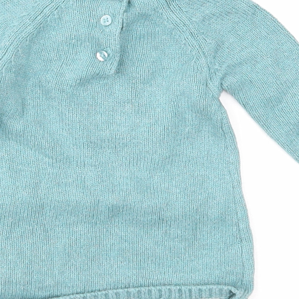 NEXT Girls Blue Cotton Jumper Dress Size 0-3 Months Round Neck Button - Swan