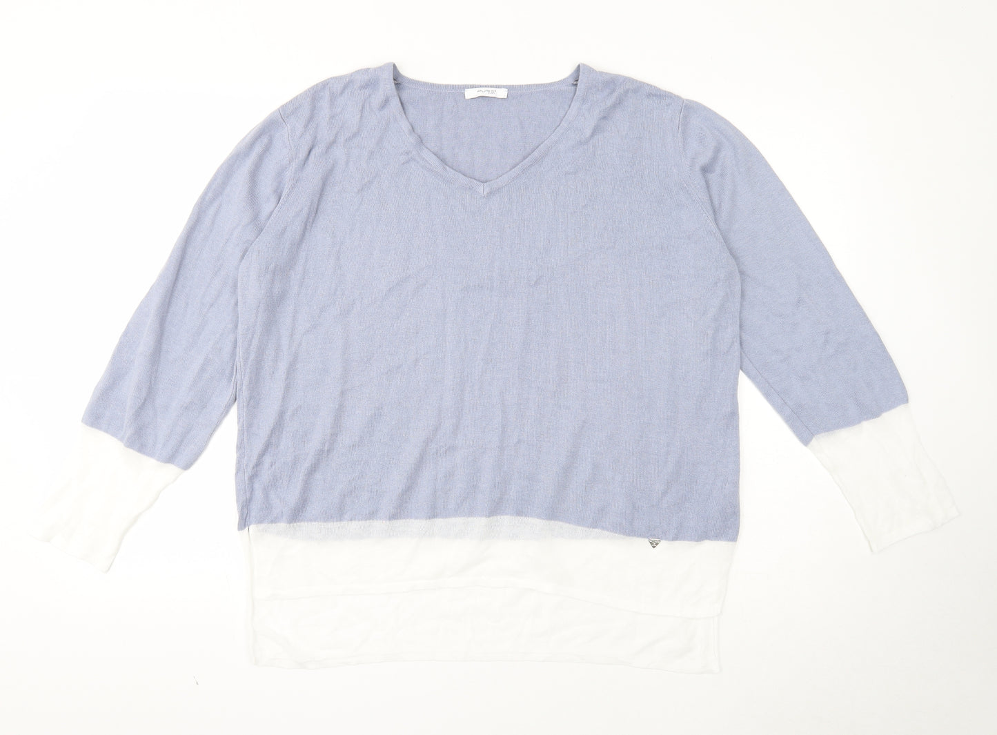 Pure Womens Blue V-Neck Cotton Pullover Jumper Size 18