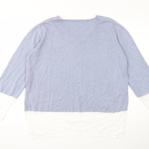 Pure Womens Blue V-Neck Cotton Pullover Jumper Size 18