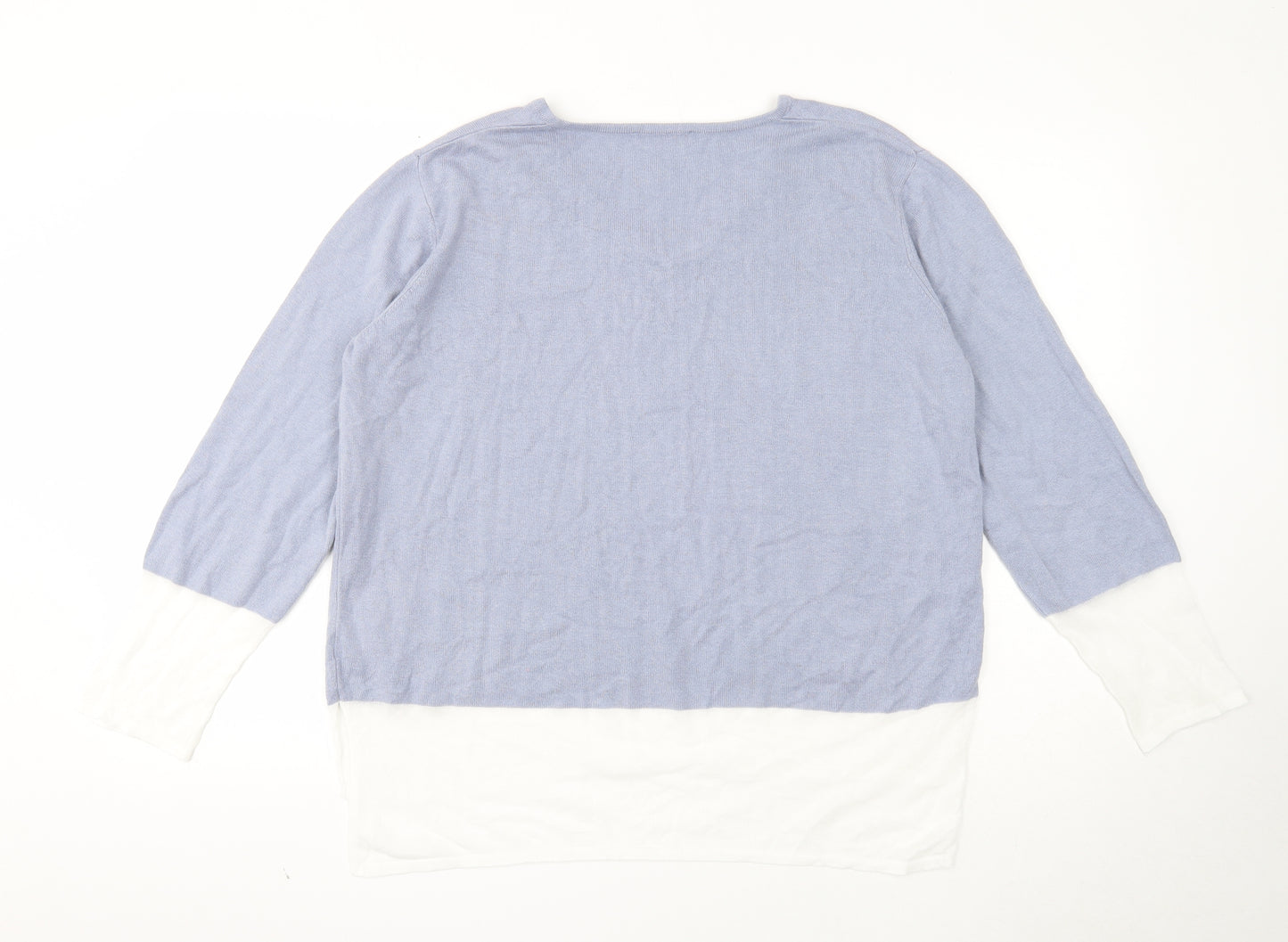 Pure Womens Blue V-Neck Cotton Pullover Jumper Size 18