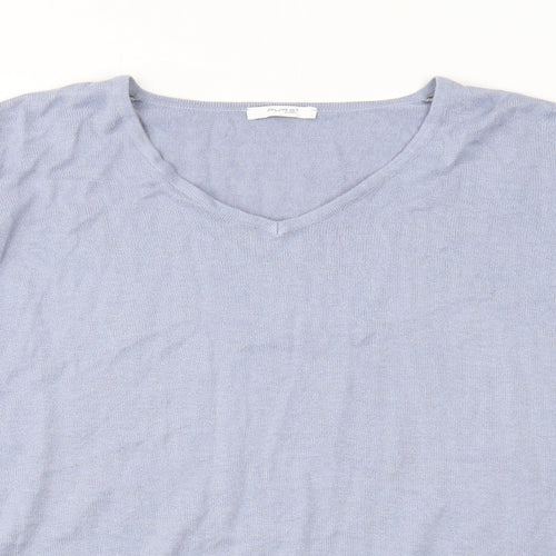 Pure Womens Blue V-Neck Cotton Pullover Jumper Size 18