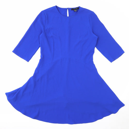 Atmosphere Womens Blue Polyester A-Line Size 10 Round Neck Button