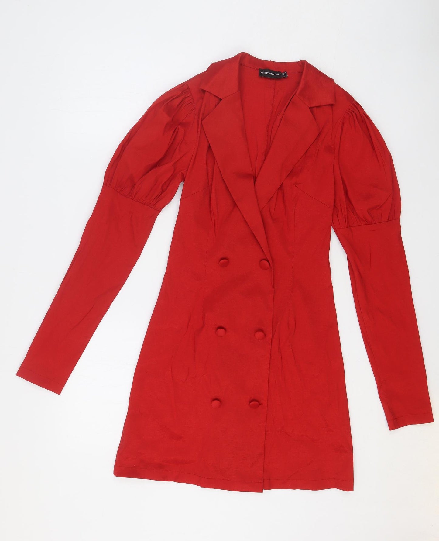 PRETTYLITTLETHING Womens Red Polyester Jacket Dress Size 8 V-Neck