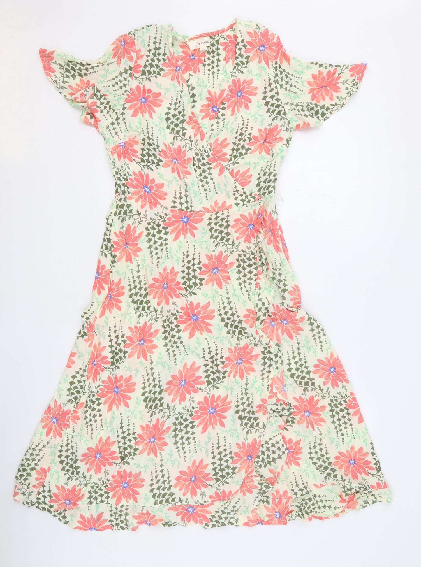 Per Una Womens Beige Floral Polyester Fit & Flare Size 8 V-Neck