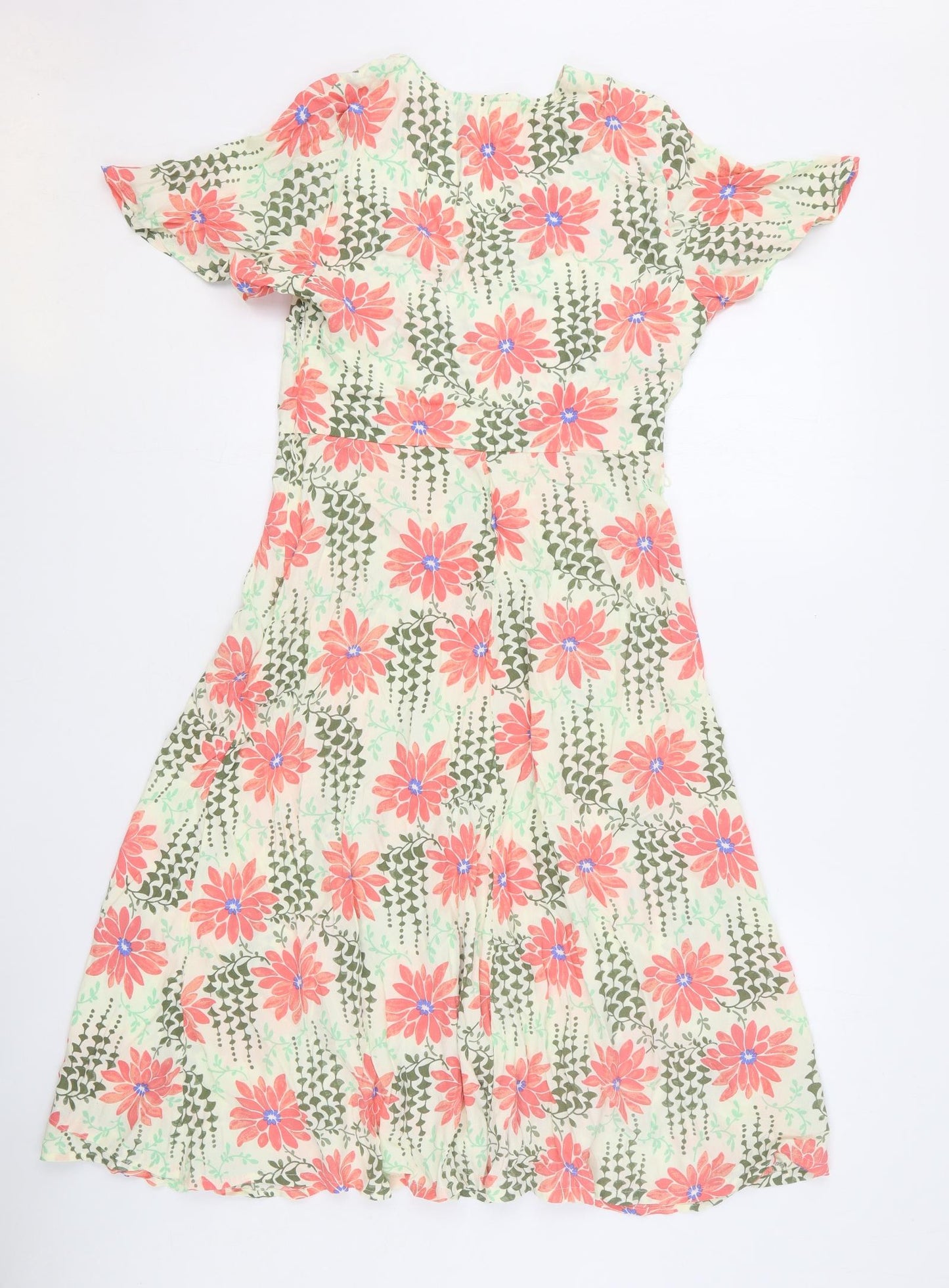 Per Una Womens Beige Floral Polyester Fit & Flare Size 8 V-Neck