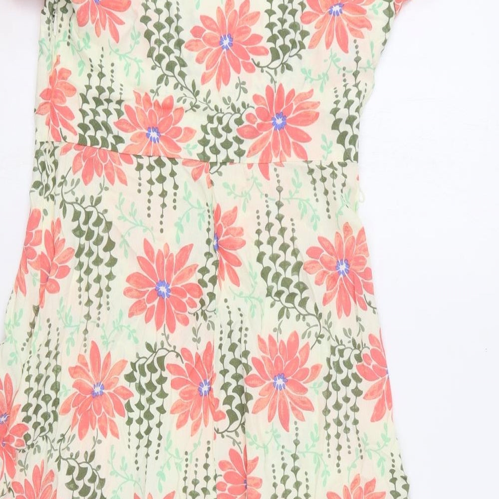 Per Una Womens Beige Floral Polyester Fit & Flare Size 8 V-Neck