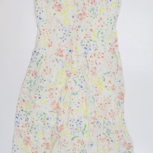 Preworn Womens Beige Floral Polyester Tank Dress Size XS V-Neck Button