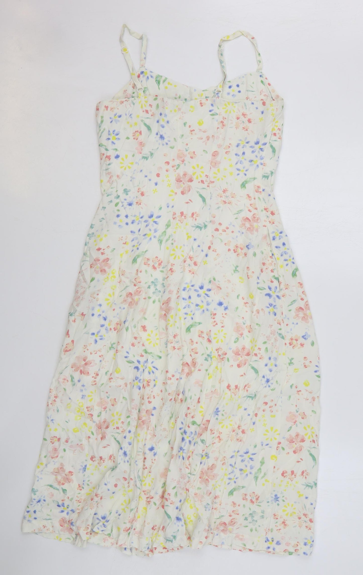 Preworn Womens Beige Floral Polyester Tank Dress Size XS V-Neck Button