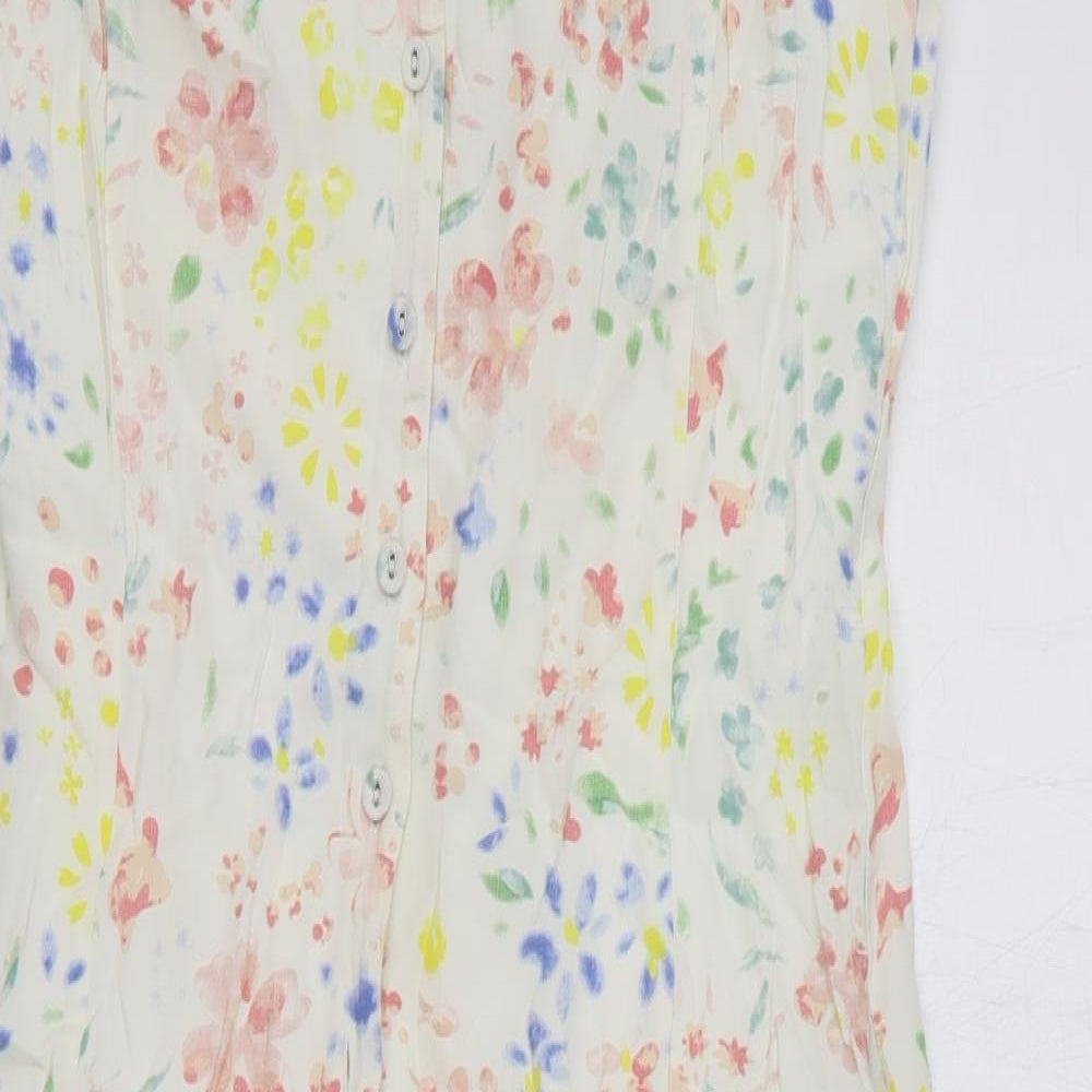 Preworn Womens Beige Floral Polyester Tank Dress Size XS V-Neck Button