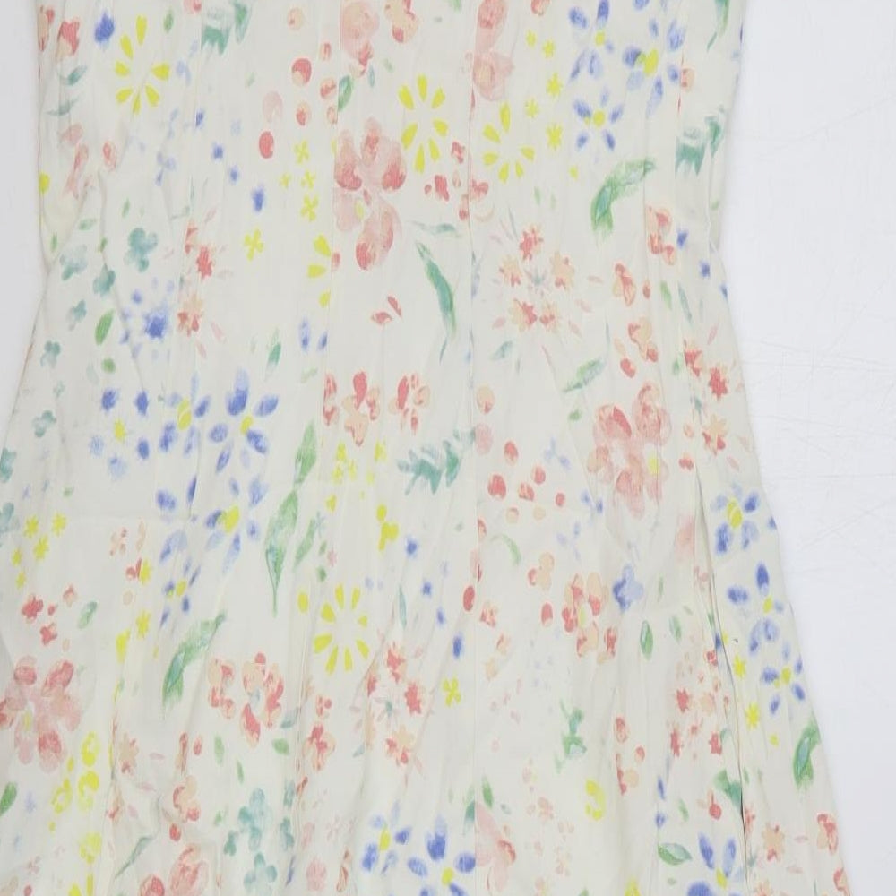 Preworn Womens Beige Floral Polyester Tank Dress Size XS V-Neck Button