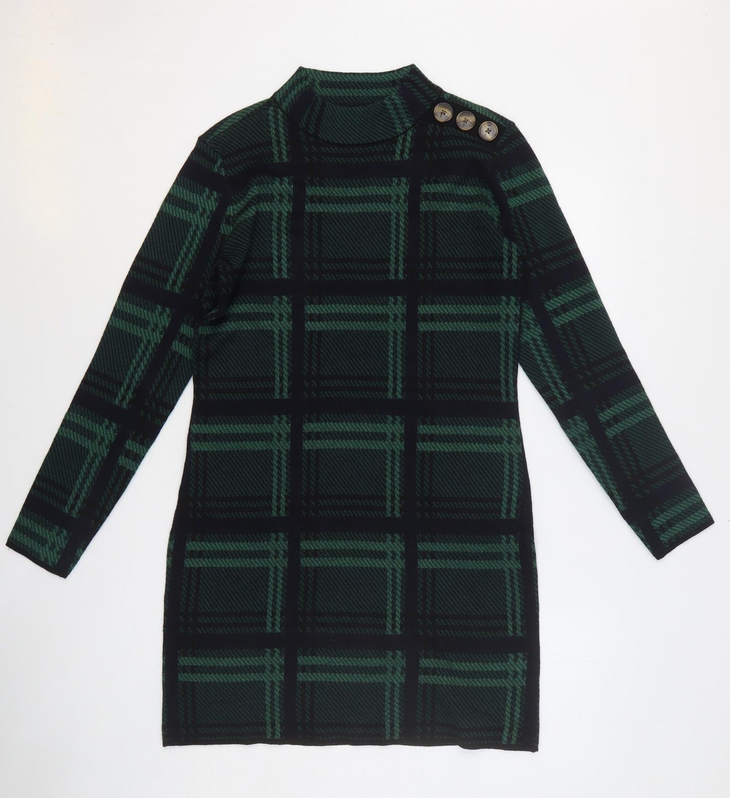 Warehouse Womens Grey Plaid Polyester A-Line Size 10 Mock Neck