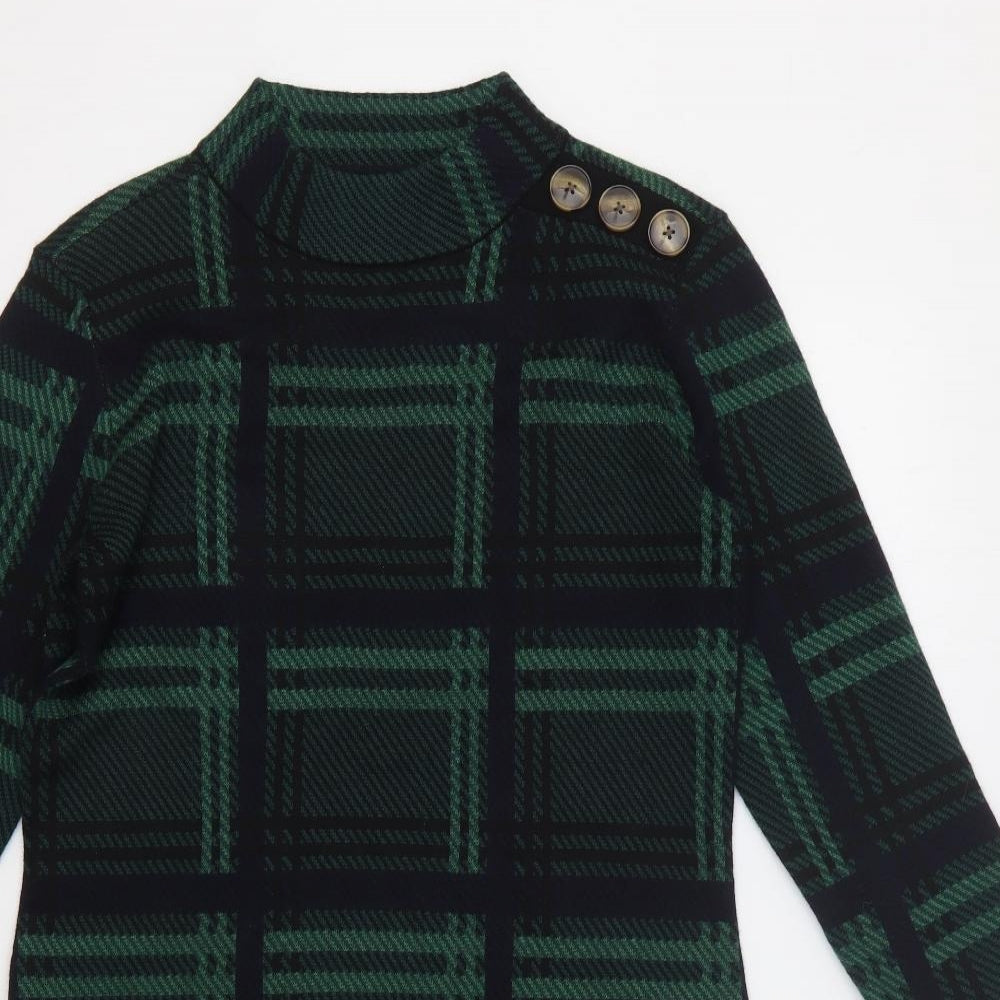 Warehouse Womens Grey Plaid Polyester A-Line Size 10 Mock Neck
