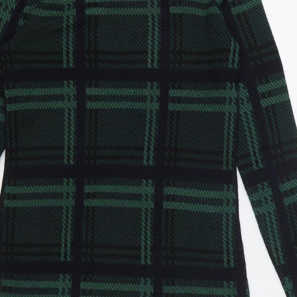 Warehouse Womens Grey Plaid Polyester A-Line Size 10 Mock Neck