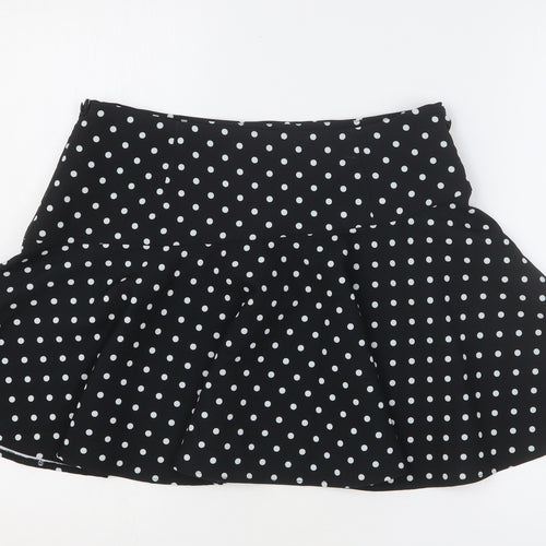 Zara Womens Black Polka Dot Polyester Skater Skirt Size L
