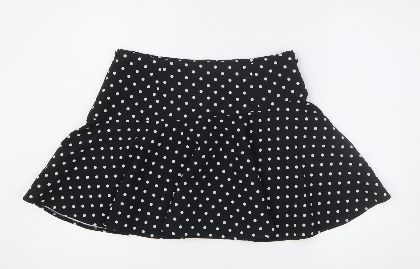 Zara Womens Black Polka Dot Polyester Skater Skirt Size L