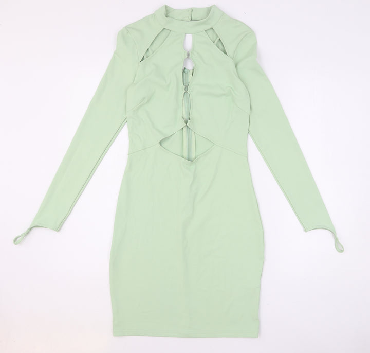 Saint Genies Womens Green Polyester Pencil Dress Size 10 Round Neck - Cut Out