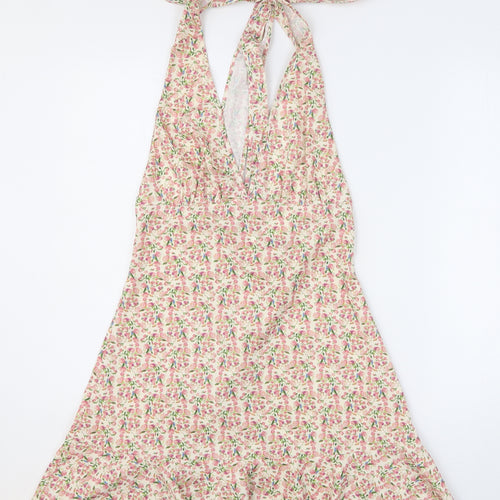 SheIn Womens Pink Floral Polyester A-Line Size S V-Neck