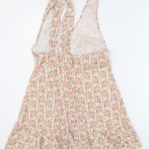 SheIn Womens Pink Floral Polyester A-Line Size S V-Neck