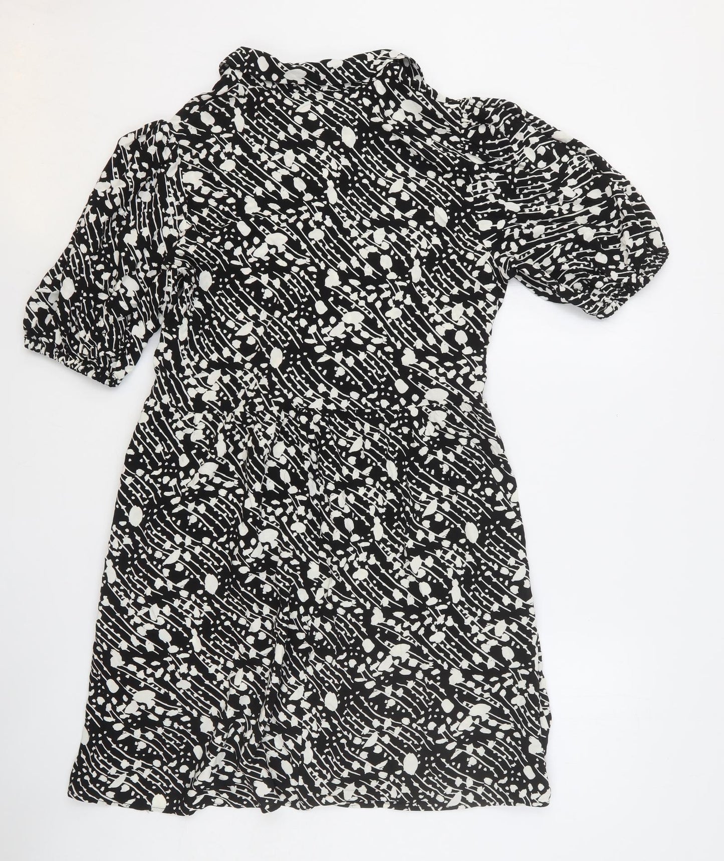 George Womens Black Geometric Viscose A-Line Size 10 Collared Button