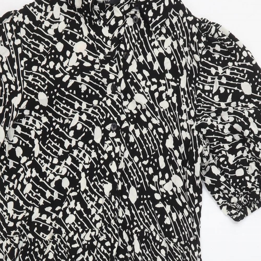 George Womens Black Geometric Viscose A-Line Size 10 Collared Button