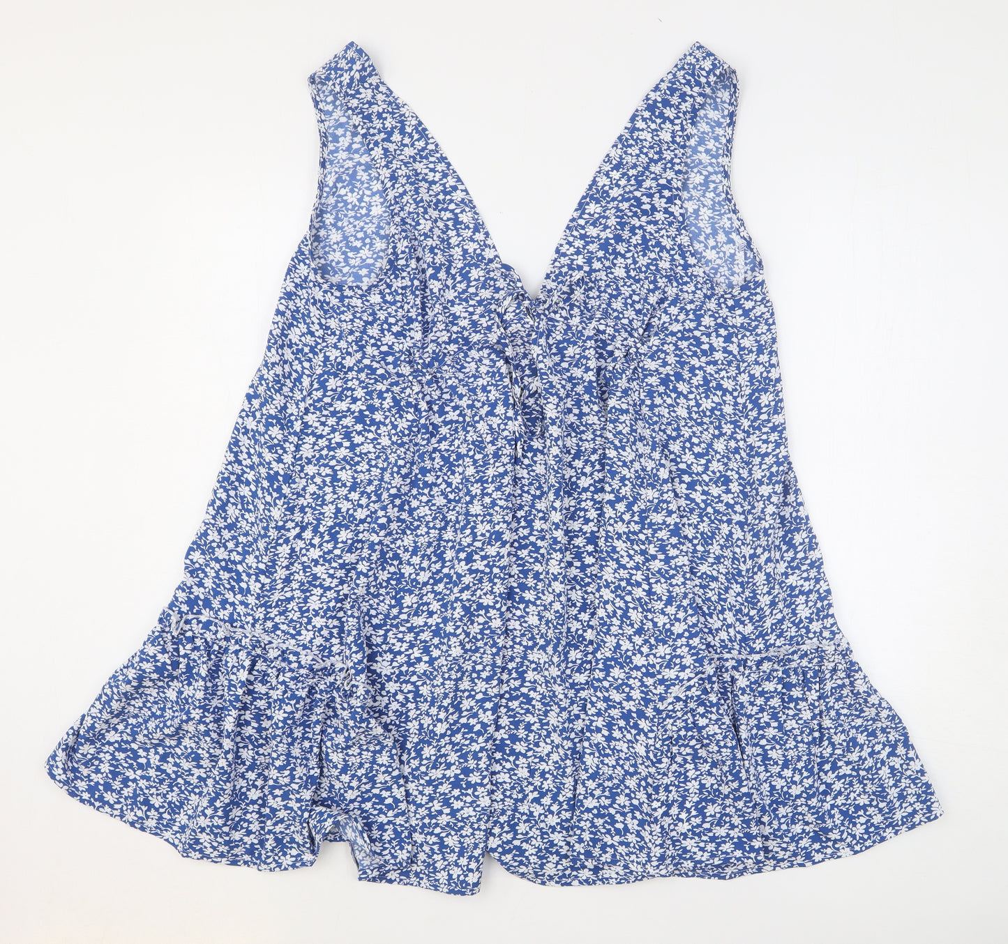 CUPSHE Womens Blue Floral Polyester A-Line Size M V-Neck