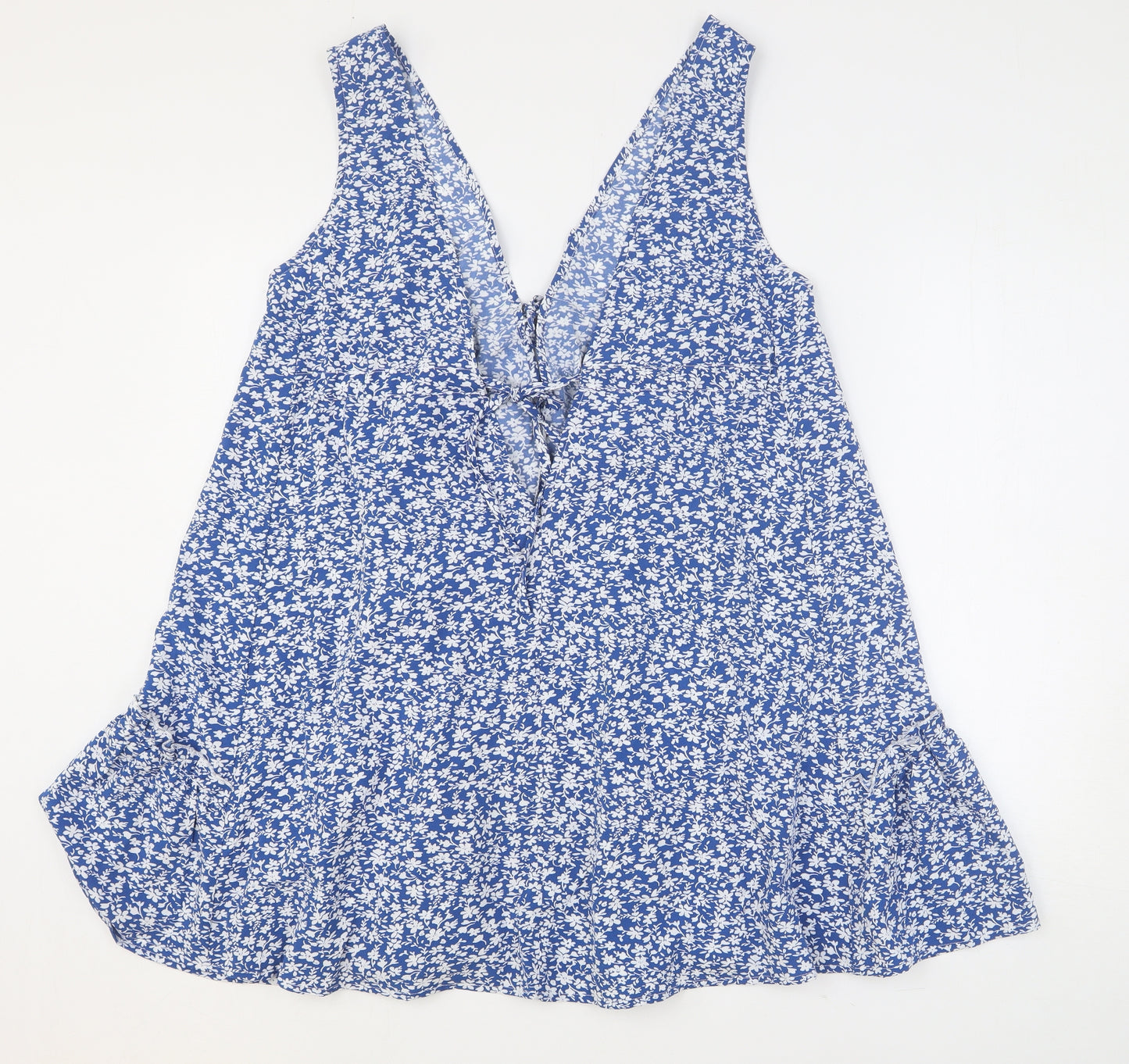 CUPSHE Womens Blue Floral Polyester A-Line Size M V-Neck