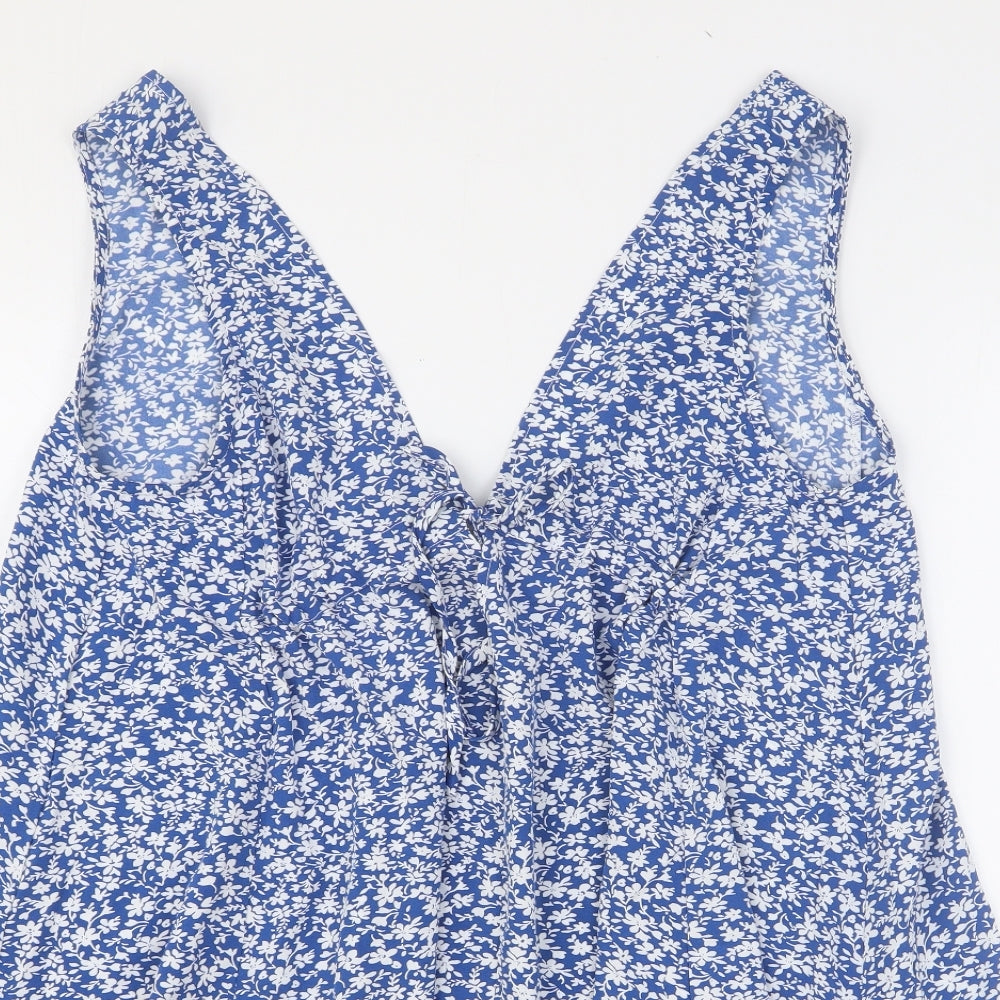 CUPSHE Womens Blue Floral Polyester A-Line Size M V-Neck