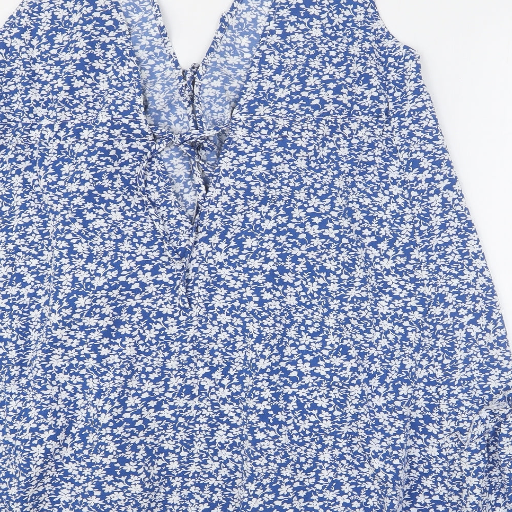 CUPSHE Womens Blue Floral Polyester A-Line Size M V-Neck