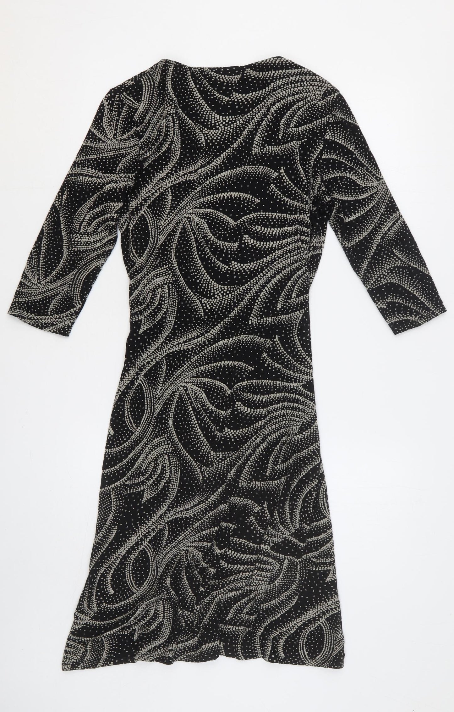 Principles Womens Black Geometric Viscose A-Line Size 12 V-Neck