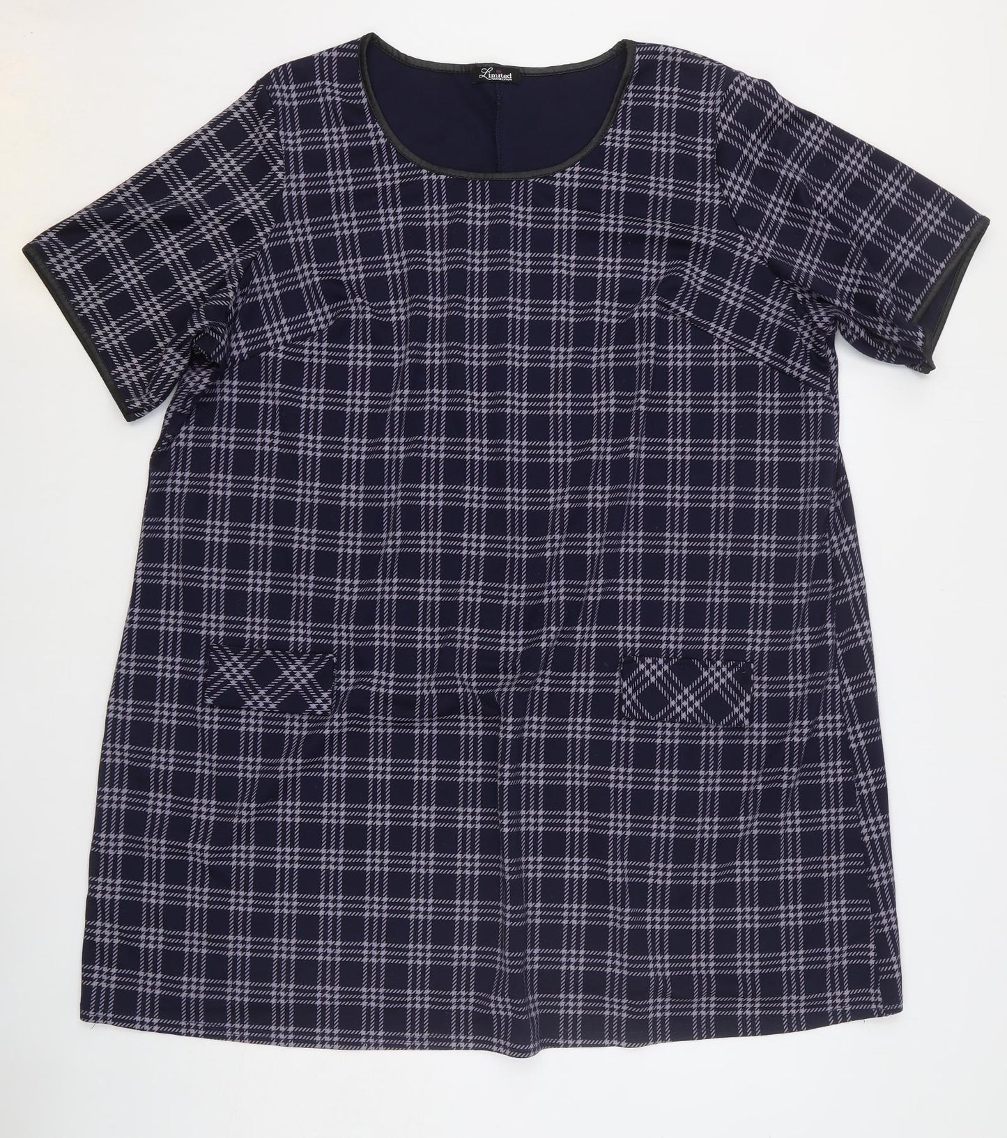 Limited Collection Womens Blue Check Polyester A-Line Size 22 Round Neck Pullover - Size 22-24