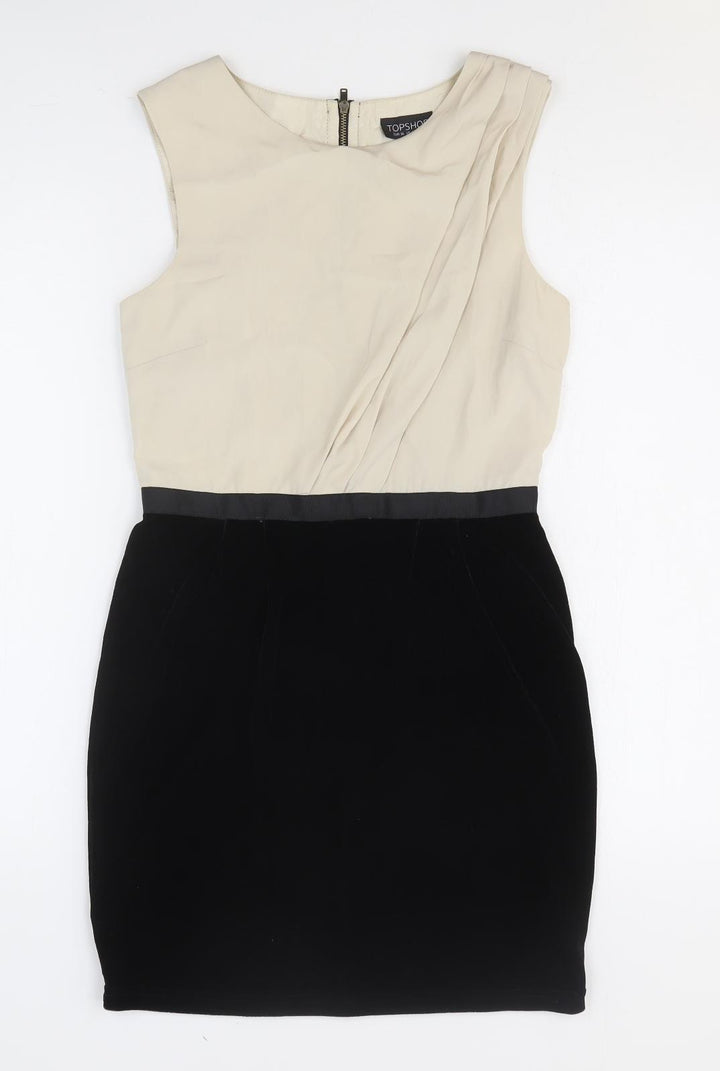 Topshop Womens Multicoloured Polyester Pencil Dress Size 8 Round Neck